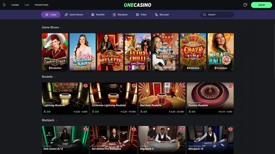 One Casino Desktop Live Dealer