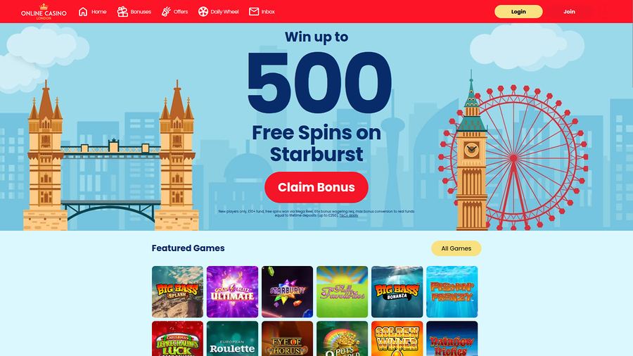 Online Casino London Desktop Homepage