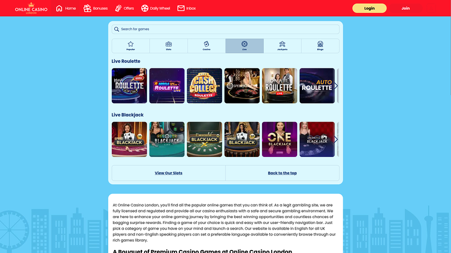 Online Casino London Desktop Live Dealer