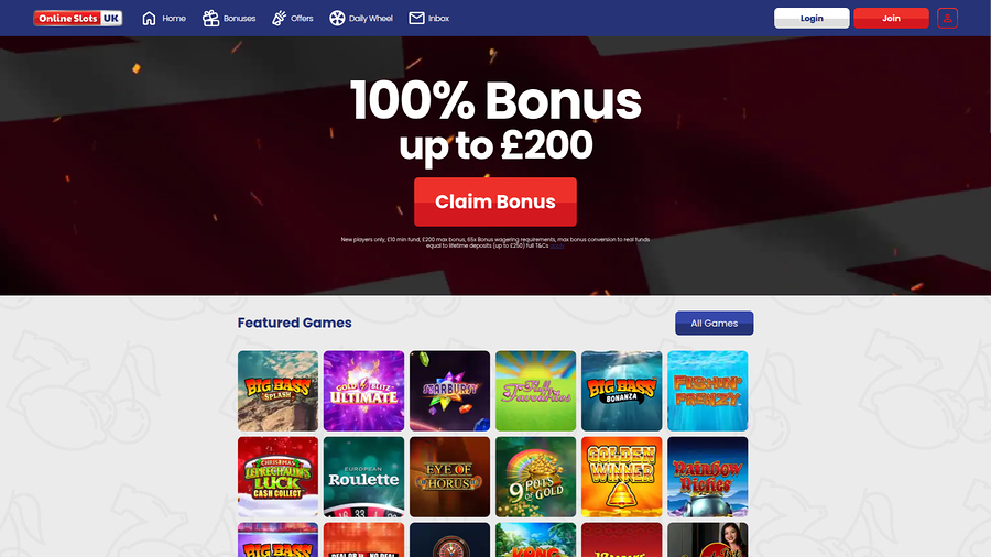 Online Slots UK Desktop Homepage