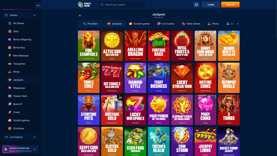 Only Win Casino Desktop Jackpot