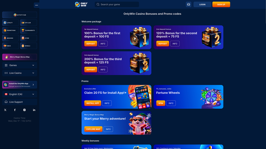 Only Win Casino Desktop Promotions