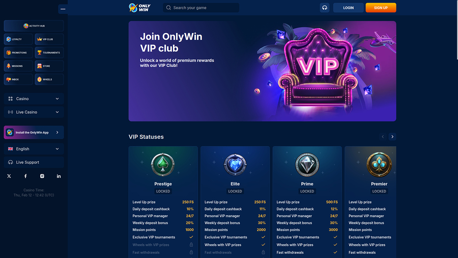 Only Win Casino Desktop VIP Program