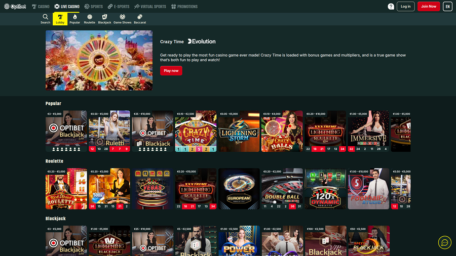 Optibet Casino Desktop Live Dealer