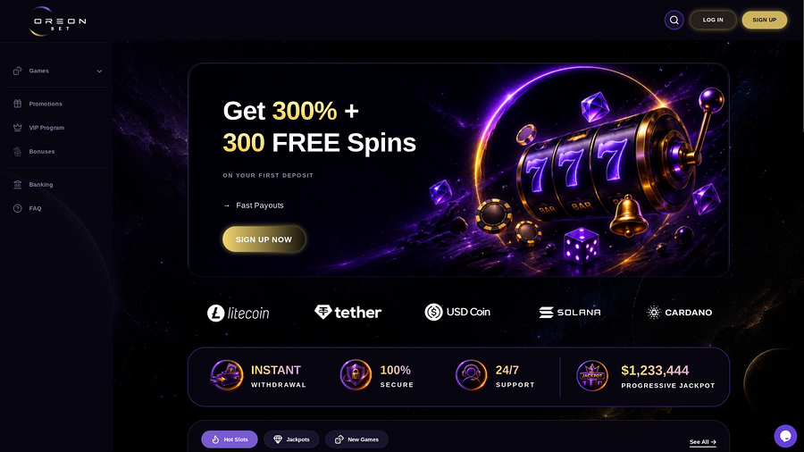 OreonBet Casino homepage