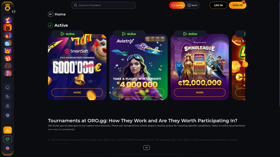 Torneos de escritorio del casino Oro.gg