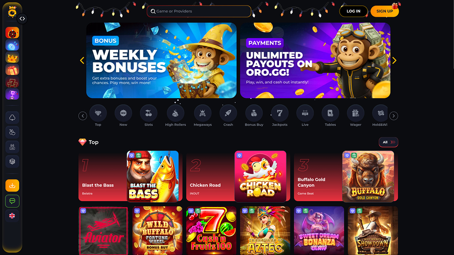 Oro Casino Homepage