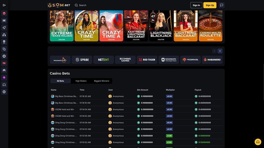 Osombet Casino game developers page
