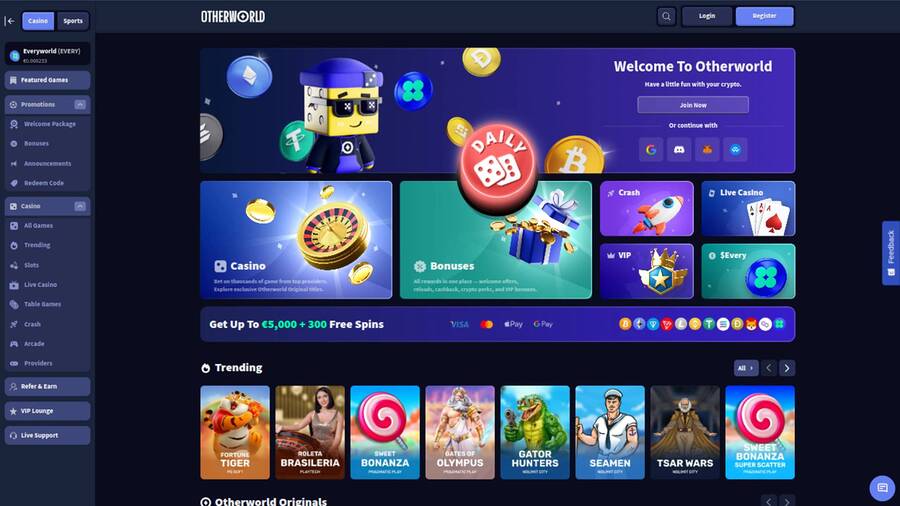 Otherworld Casino Homepage