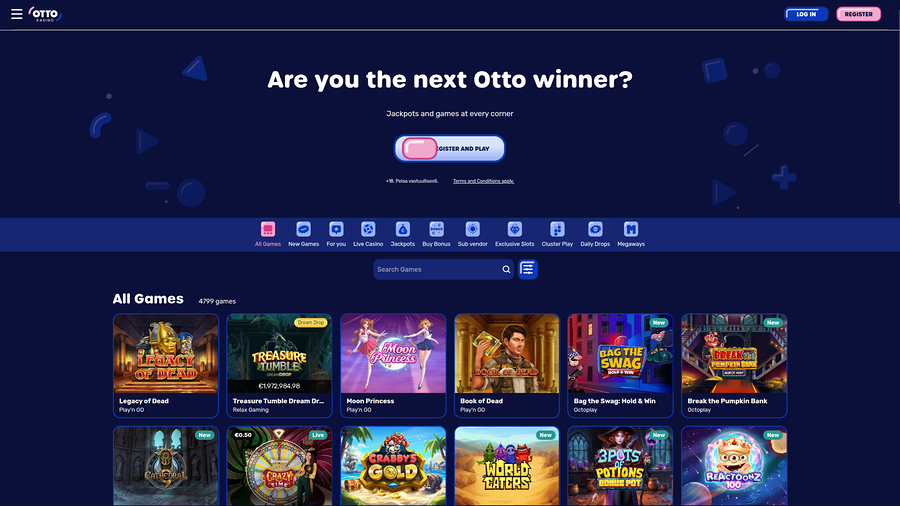 Otto Kasinos hemsida för skrivbordet