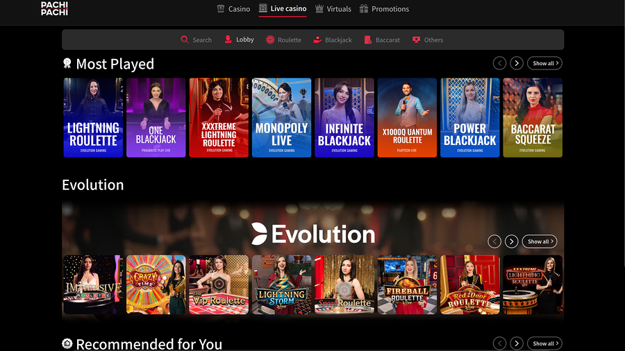 PachiPachi Casino Desktop Live Dealer