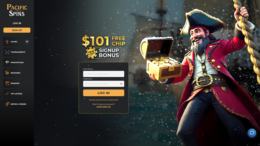 Pacific Spins Casino Desktop Homepage