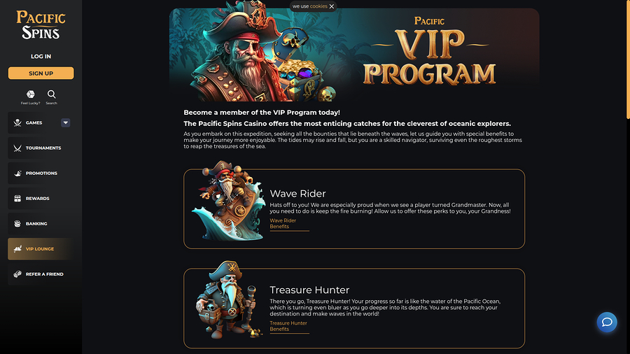 Pacific Spins Casino Desktop VIP Program