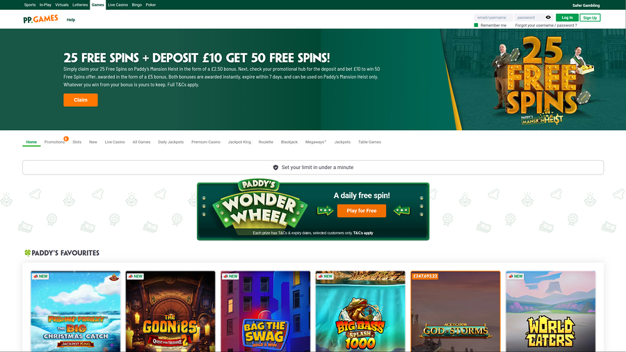 Paddy Power Casino Desktop Homepage