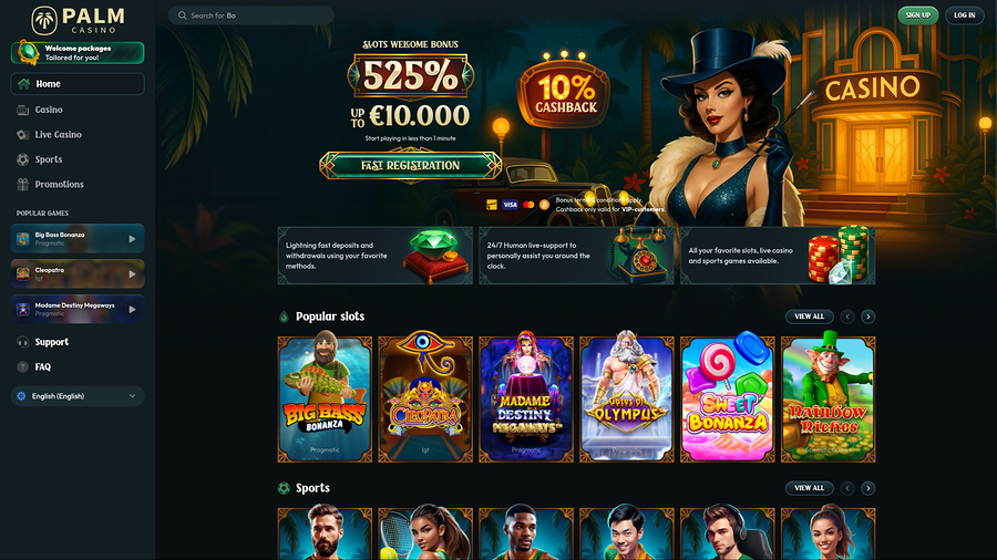 Palm Casino Desktop Homepage