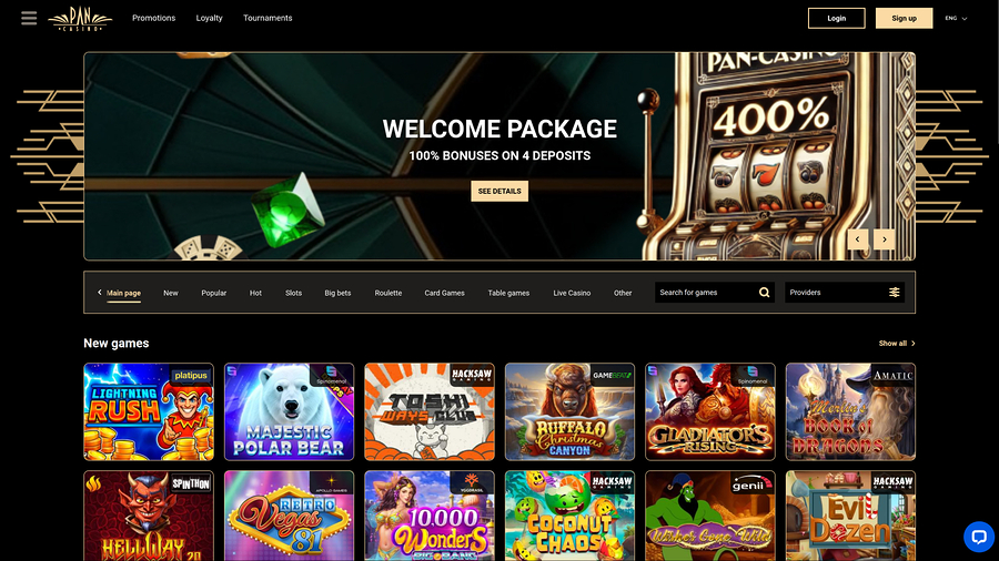 Pan Casino Desktop Homepage
