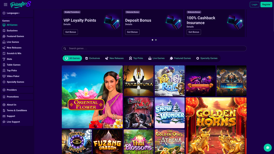 Paradise 8 Casino Desktop Homepage