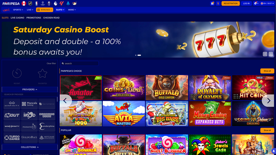 Página de inicio de escritorio de PariPesa Casino
