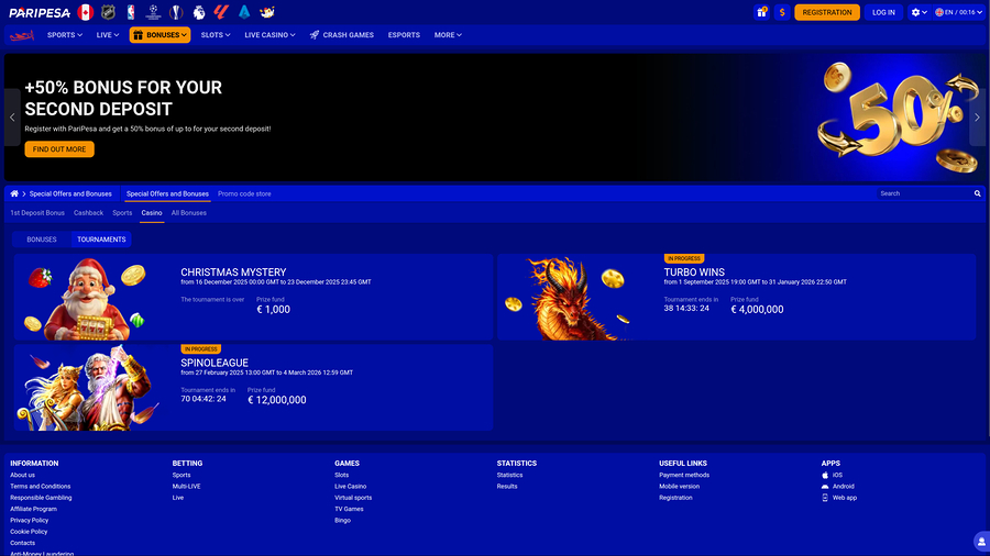 Torneos de escritorio de PariPesa Casino