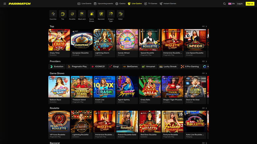 Parimatch Casino Desktop Live Dealer