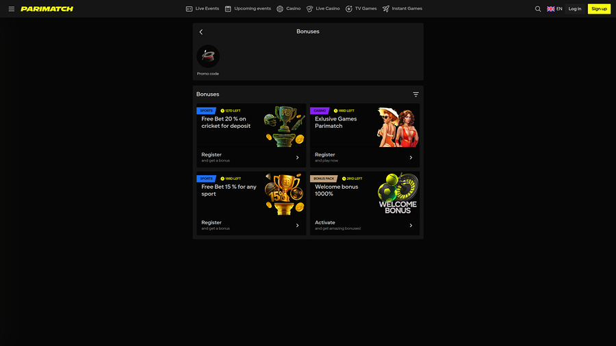 Parimatch Casino Desktop Promotions