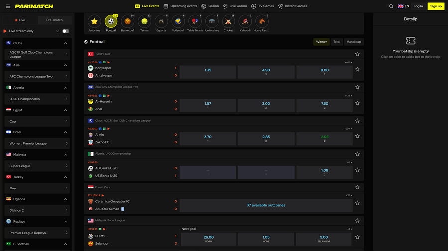 Parimatch Casino Desktop Sports