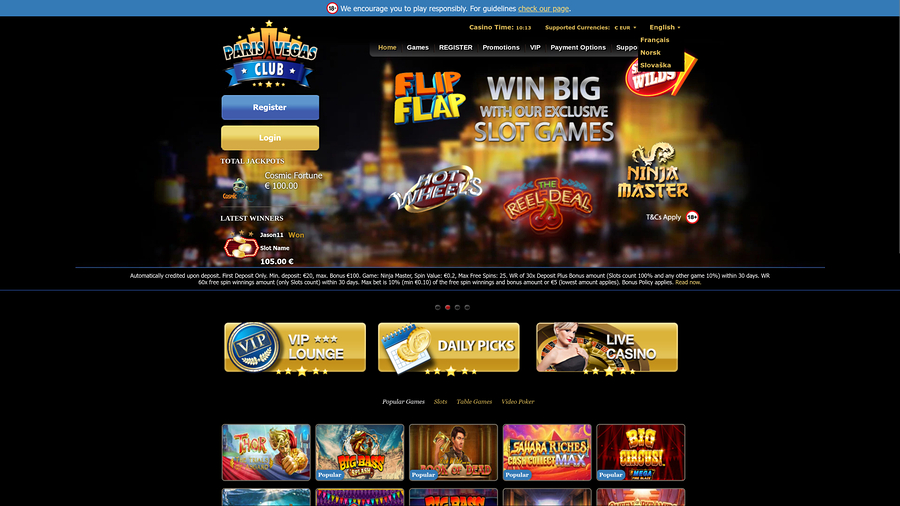 Paris Vegas Casino Desktop Homepage