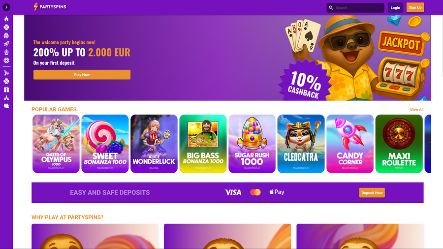 PartySpins Casino Desktop Homepage