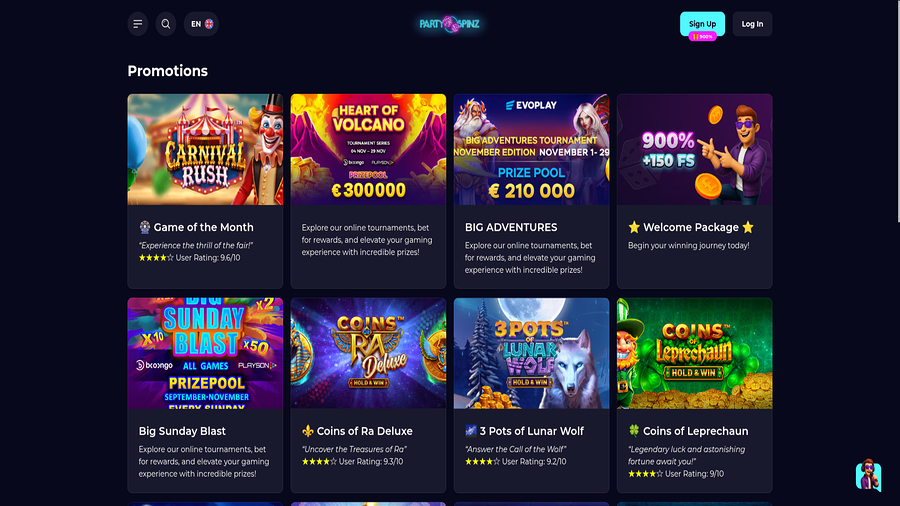 Promotions screenshot of PartySpinz Casino for Desktop