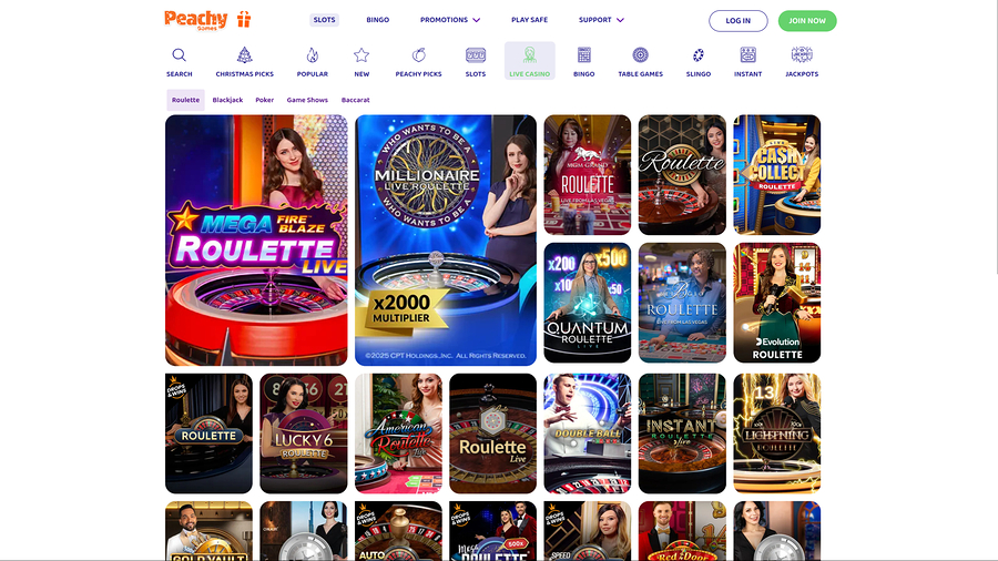 PeachyGames Casino Desktop Live Dealer