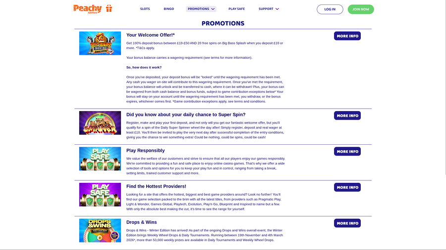 PeachyGames Casino Desktop Promotions