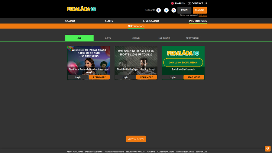 Pedalada10 Casino Desktop Promotions