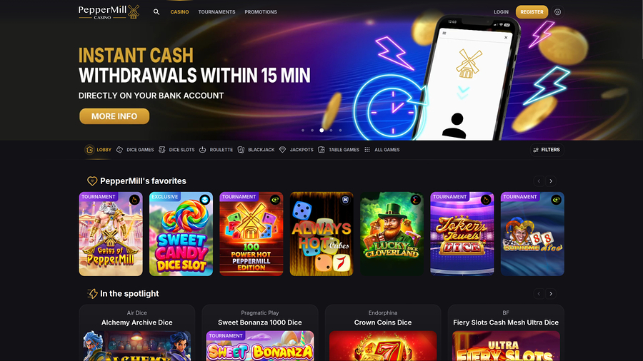 PepperMill Casino Desktop Homepage
