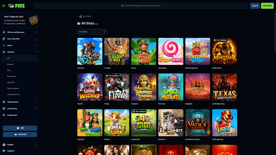 Juegos de escritorio de Pike Casino