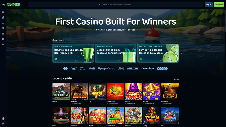 Página principal de Pike Casino para escritorio