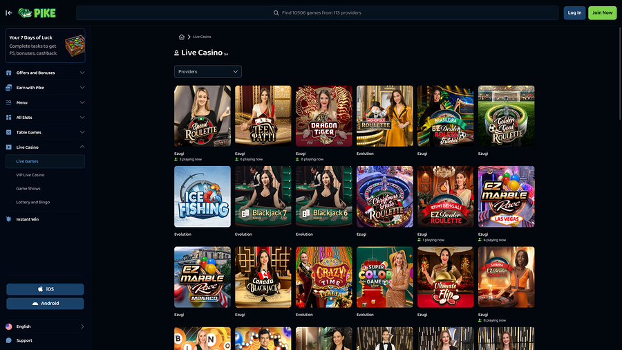 Casino Pike con crupier en vivo para escritorio