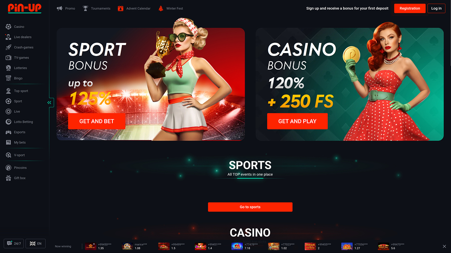 Pin Up Casino Desktop Homepage