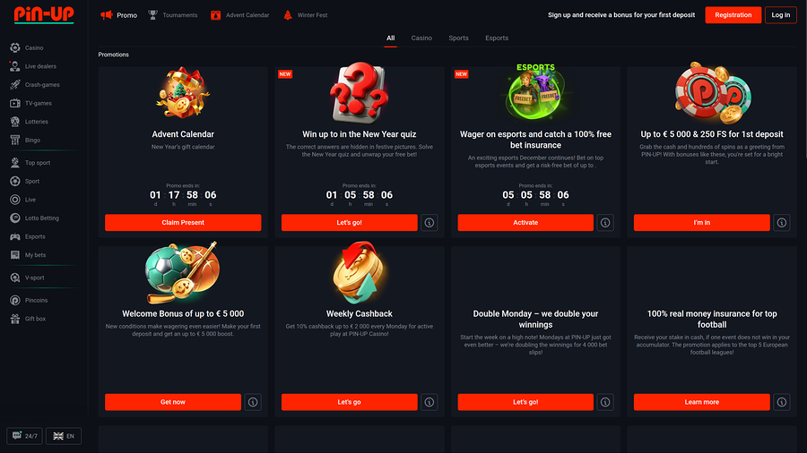 Pin Up Casino Desktop Promotions