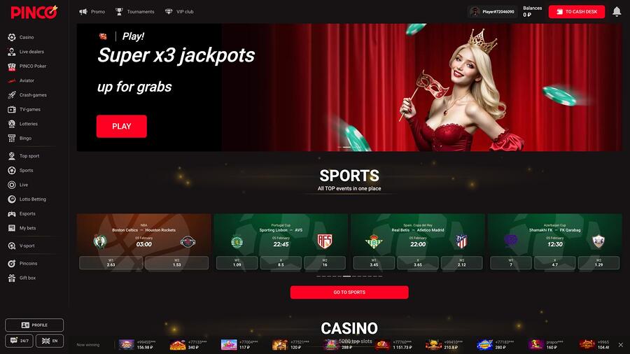 Pinco Casino Homepage Desktop