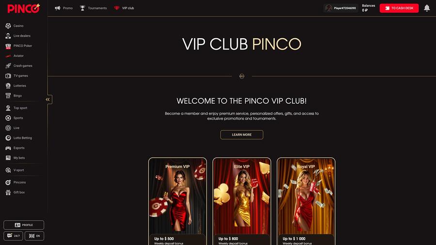 Pinco Casino VIP Desktop