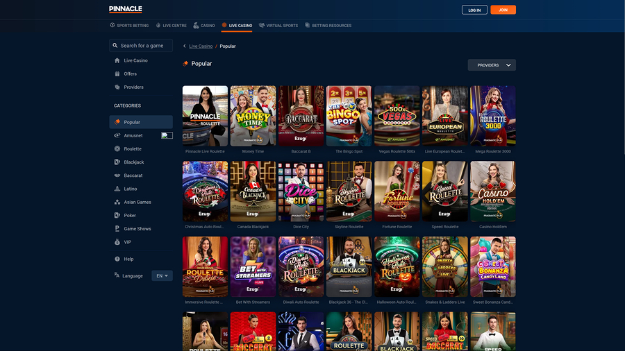 Pinnacle Desktop Live Dealer