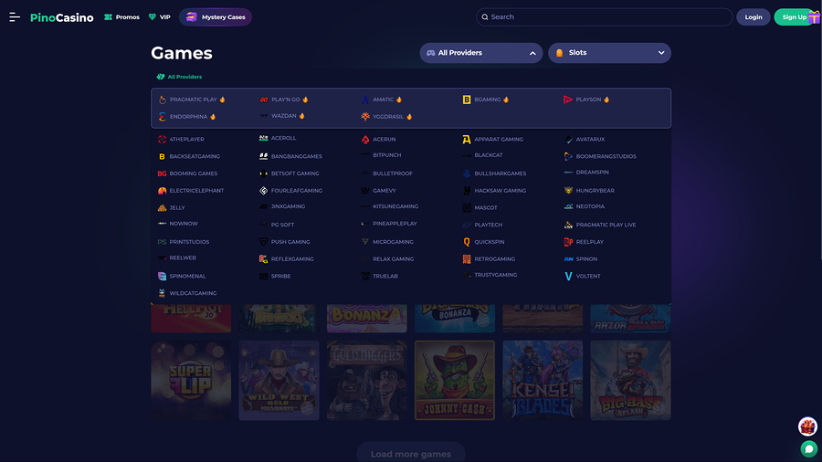 Pino Casino Desktop Game Developers