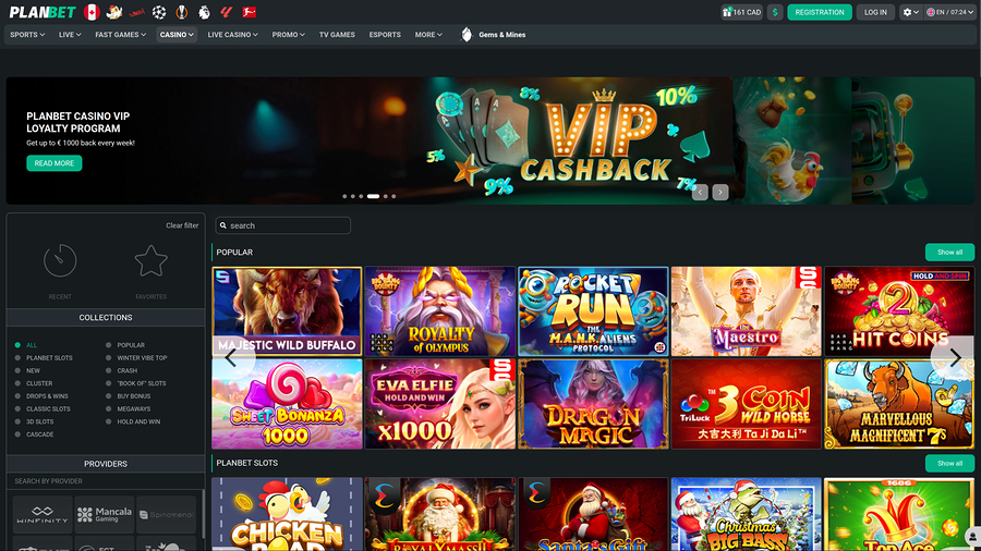 PlanBet Casino Desktop Homepage