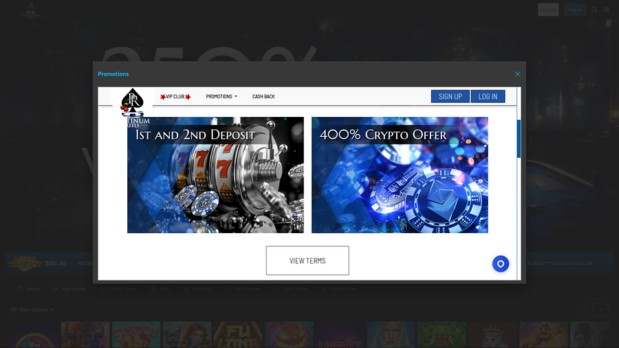 Platinum Reels Casino Desktop Promotions