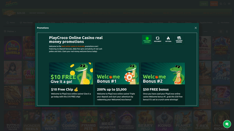 Play Croco Casino Desktop Promotions
