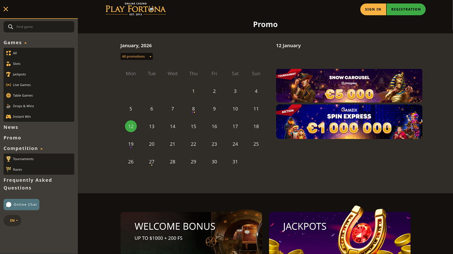 Play Fortuna Casino Desktop Promotions