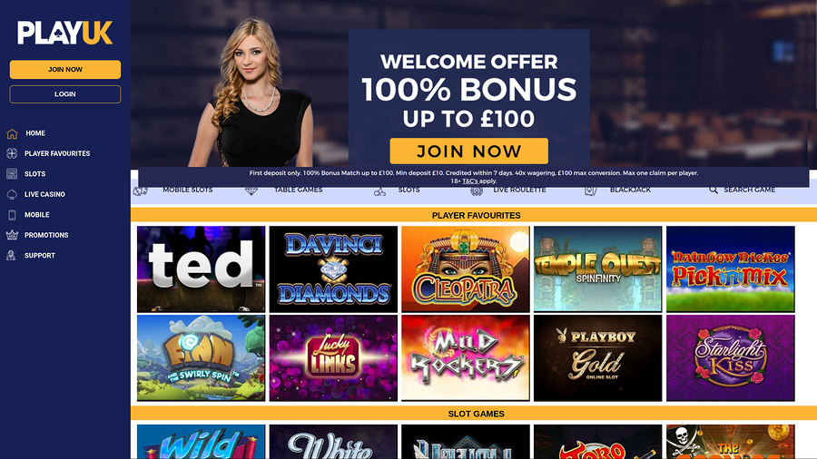 Play UK Casino Desktop Homepage