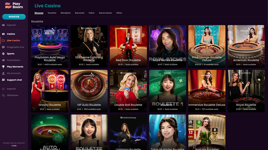 Playboom Casino Desktop Live Dealer