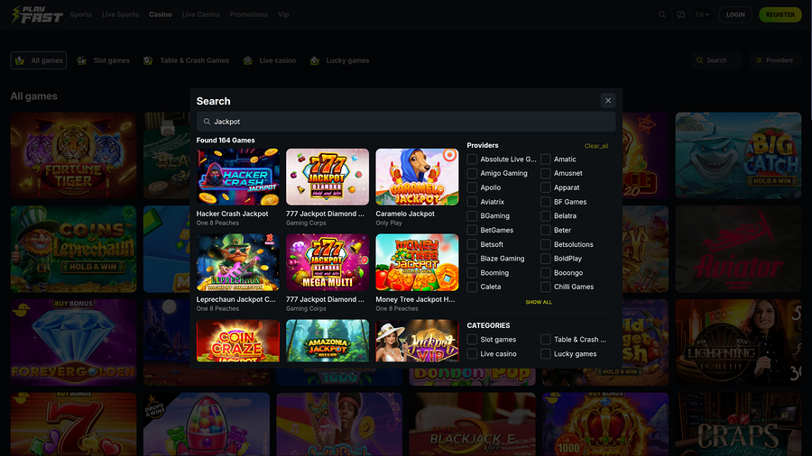 PlayFast Casino Desktop Jackpot