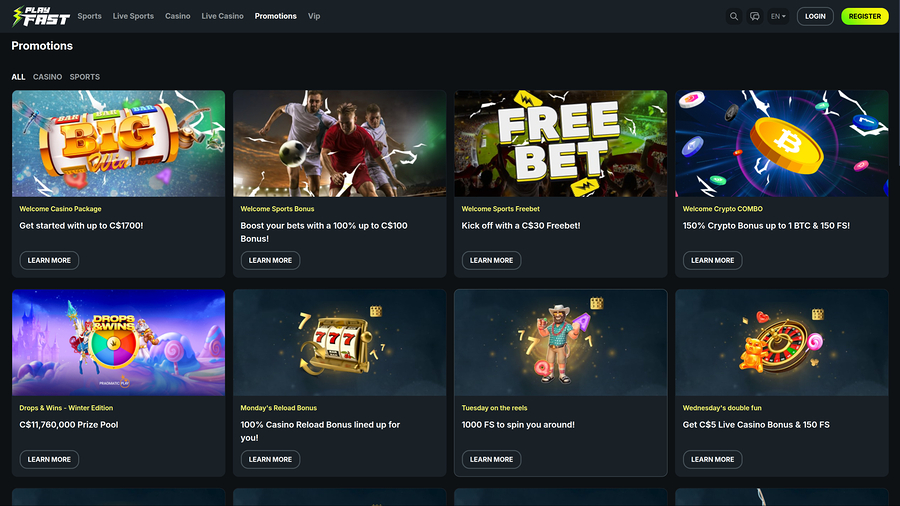 PlayFast Casino Desktop Promotions